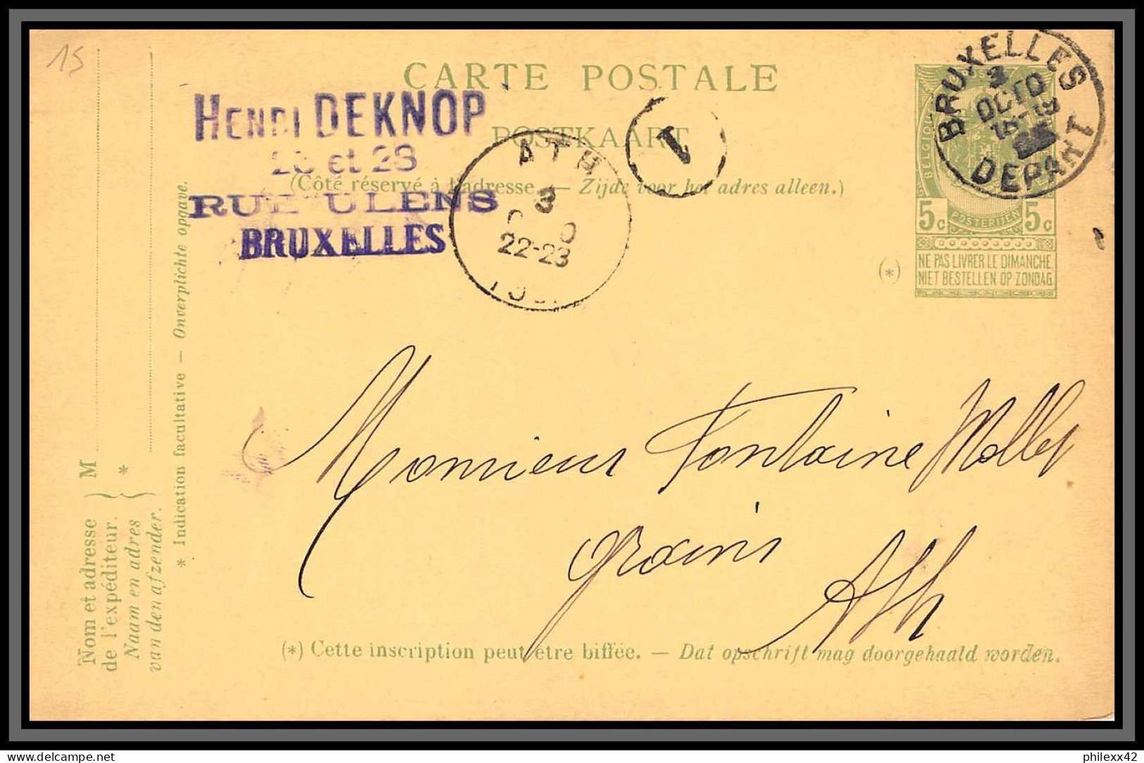 75552 N°41 Armoiries 5c Vert Bruxelles 1904... Lot De 3 Entier Postal Stationery Entête Deknop Différents Carte Belgique - Cartoline 1871-1909
