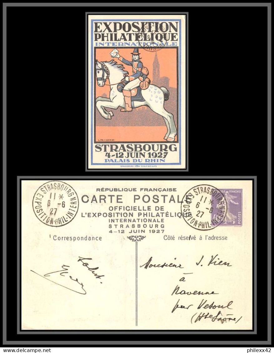 75130 40c Violet SEC Q6 Exposition De Strasbourg 1927 Vesoul Semeuse Entier Postal Repiquage Carte Postale Cote 60 - Bigewerkte Envelop  (voor 1995)