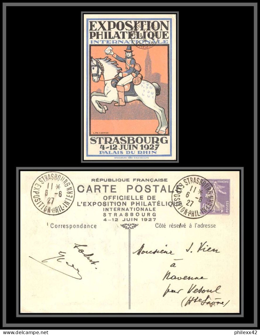 75130 40c Violet SEC Q6 Exposition De Strasbourg 1927 Vesoul Semeuse Entier Postal Repiquage Carte Postale Cote 60 - Enveloppes Repiquages (avant 1995)