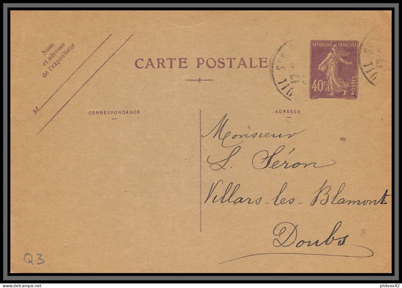 75129 40c Violet SEC Q3 Date 725 Verneuil Eure Semeuse Entier Postal Stationery Carte Postale Postcard France - Cartes Postales Types Et TSC (avant 1995)