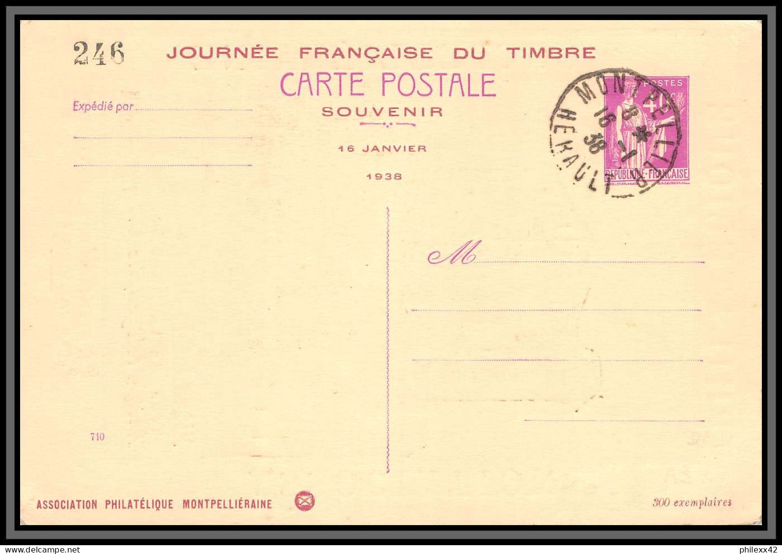 75152 40c Lilas PAI A3 X Journée Du Timbres Montpellier Paix Entier Postal Stationery Carte Postale Repiquage - Cartes Postales Types Et TSC (avant 1995)
