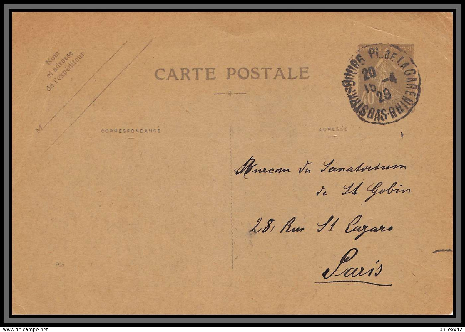 75118 40c Bleu SEC R1c Date 906 ? Strasbourg 1929 Semeuse Entier Postal Stationery Carte Postale Postcard France - Standard- Und TSC-AK (vor 1995)