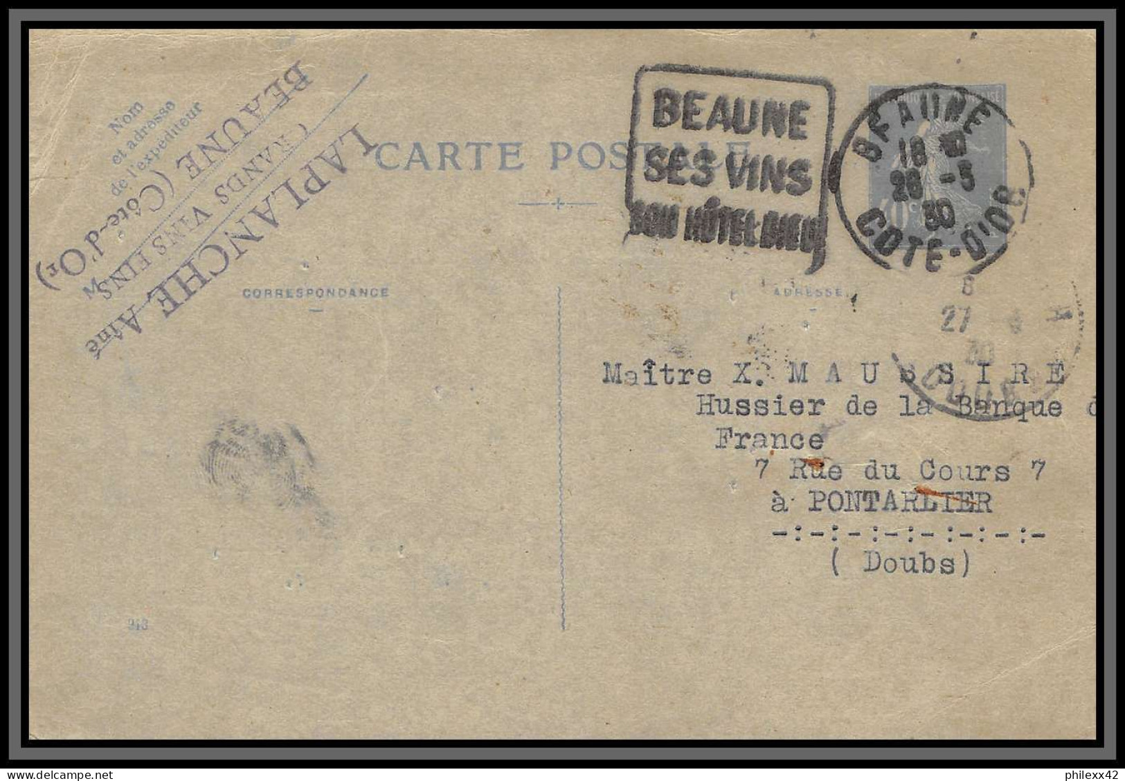 75120 40c Bleu SEC R1 Date 943 Beaune Cote D'or 1930 Semeuse Entier Postal Stationery Carte Postale Postcard France - Cartes Postales Types Et TSC (avant 1995)