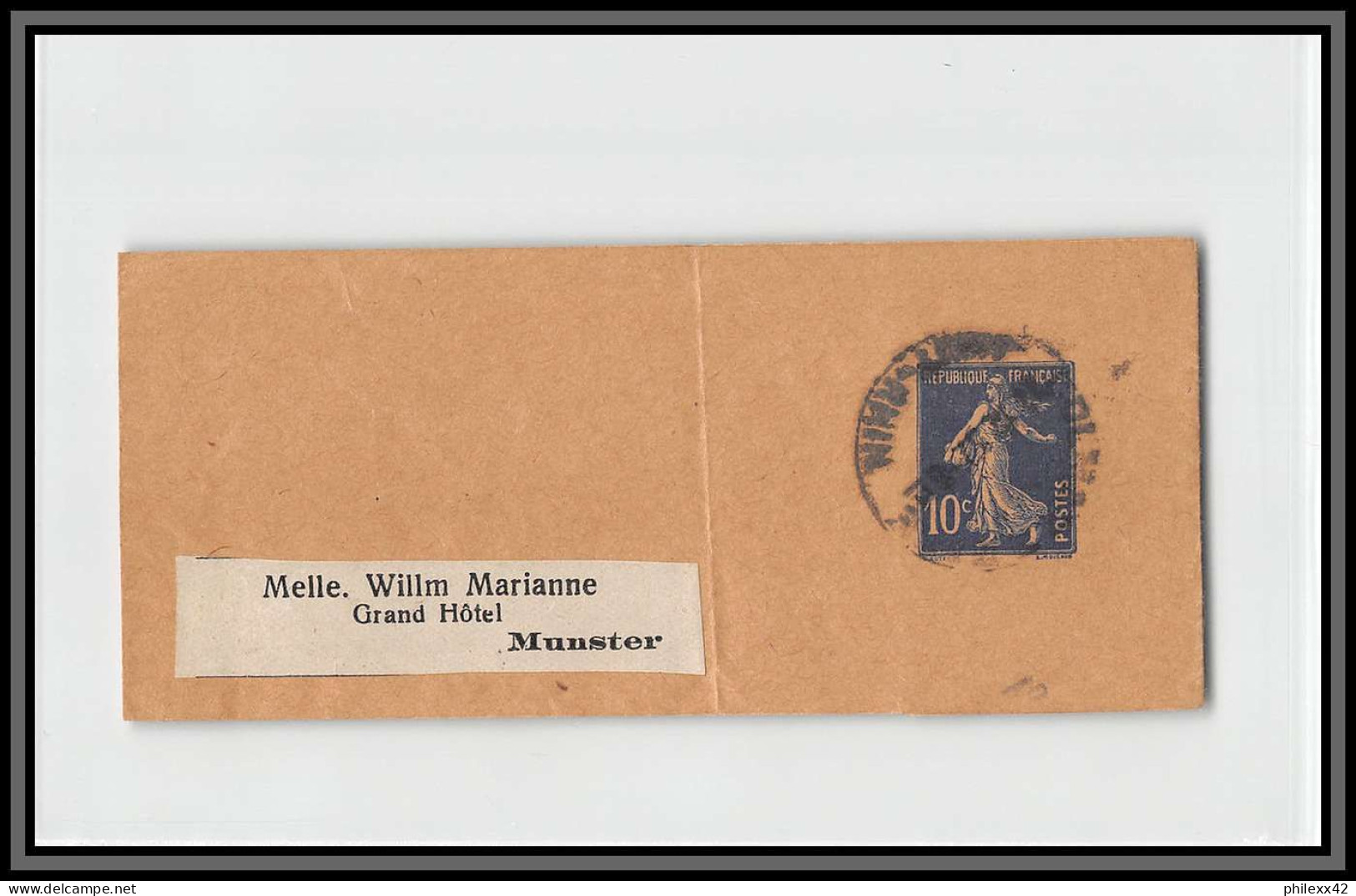 75061 10c BLEU Camée SEC F1 Date 732 Munster Semeuse Entier Postal Stationery Bande Journal Wrapper France - Streifbänder