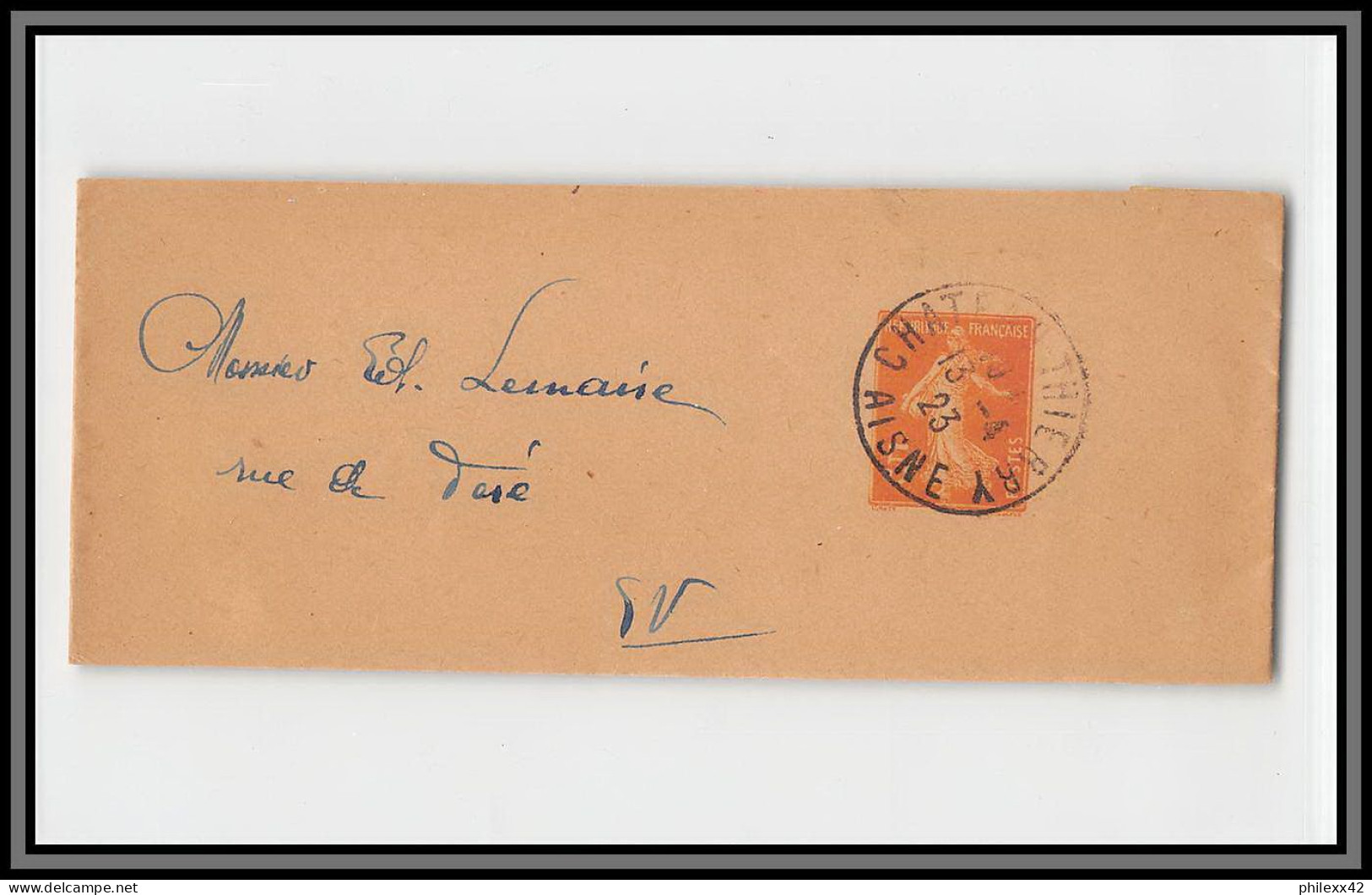 75059 5c Orange Camée SEC D Château-Thierry Aisne 1923 Semeuse Entier Postal Stationery Bande Journal Wrapper - Streifbänder