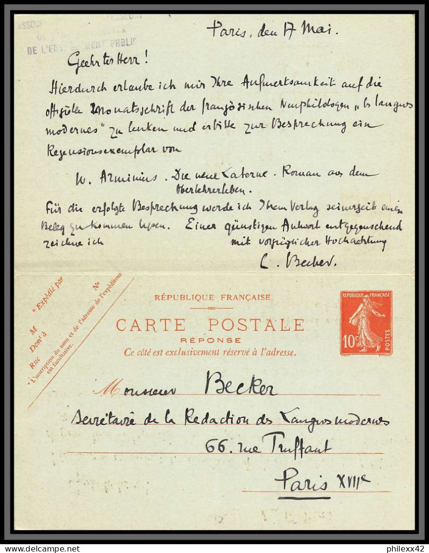 75074 10c Rouge Camée SEC E4 Avec Réponse Semeuse Berlin Allemagne 1913 Entier Postal Carte Postale Postcard France - Cartoline Postali E Su Commissione Privata TSC (ante 1995)