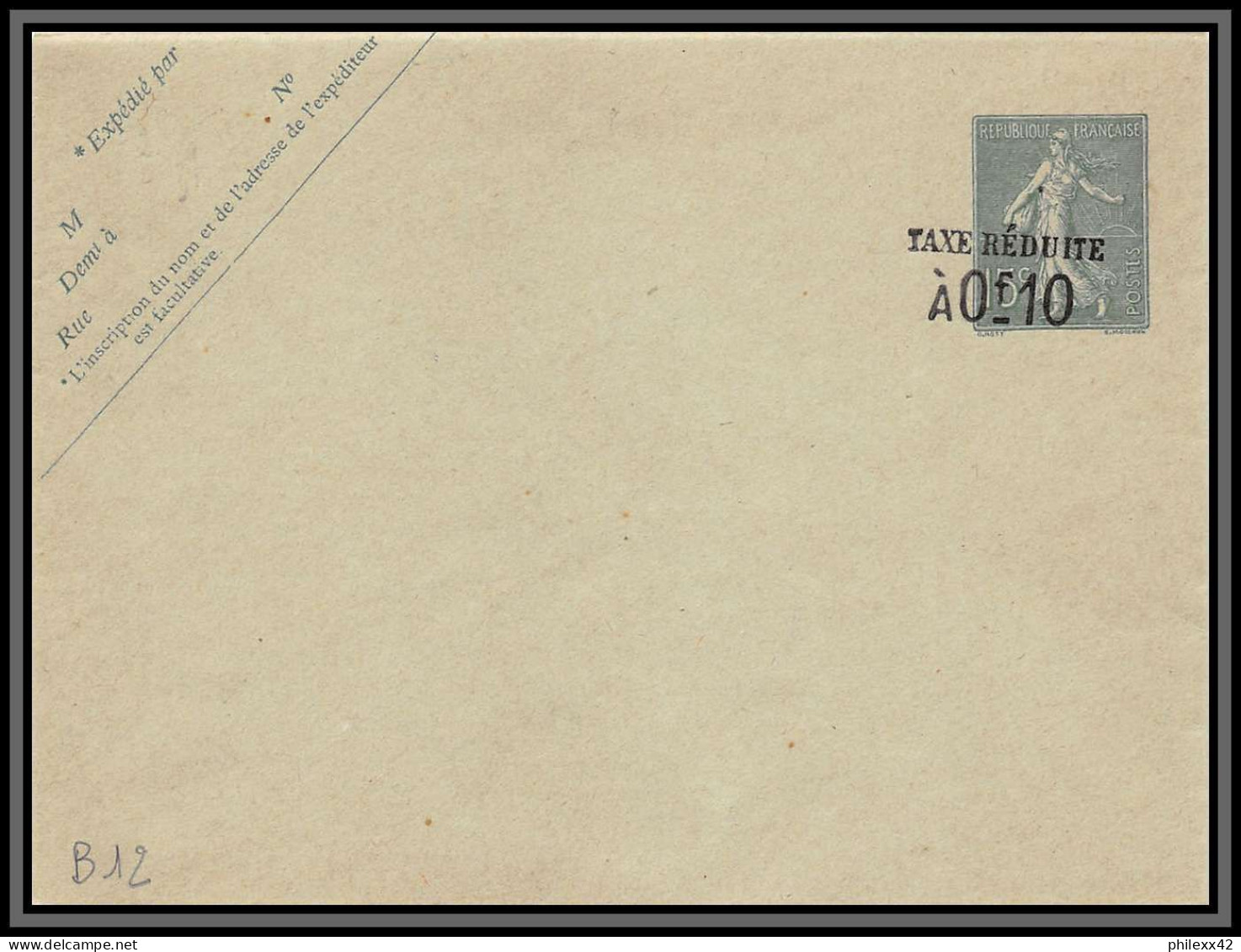 75037 15c Lignée SEL B11 Semeuse Date 412 Montauban 1908 Entier Postal Stationery Enveloppe France - Standard- Und TSC-Briefe (vor 1995)