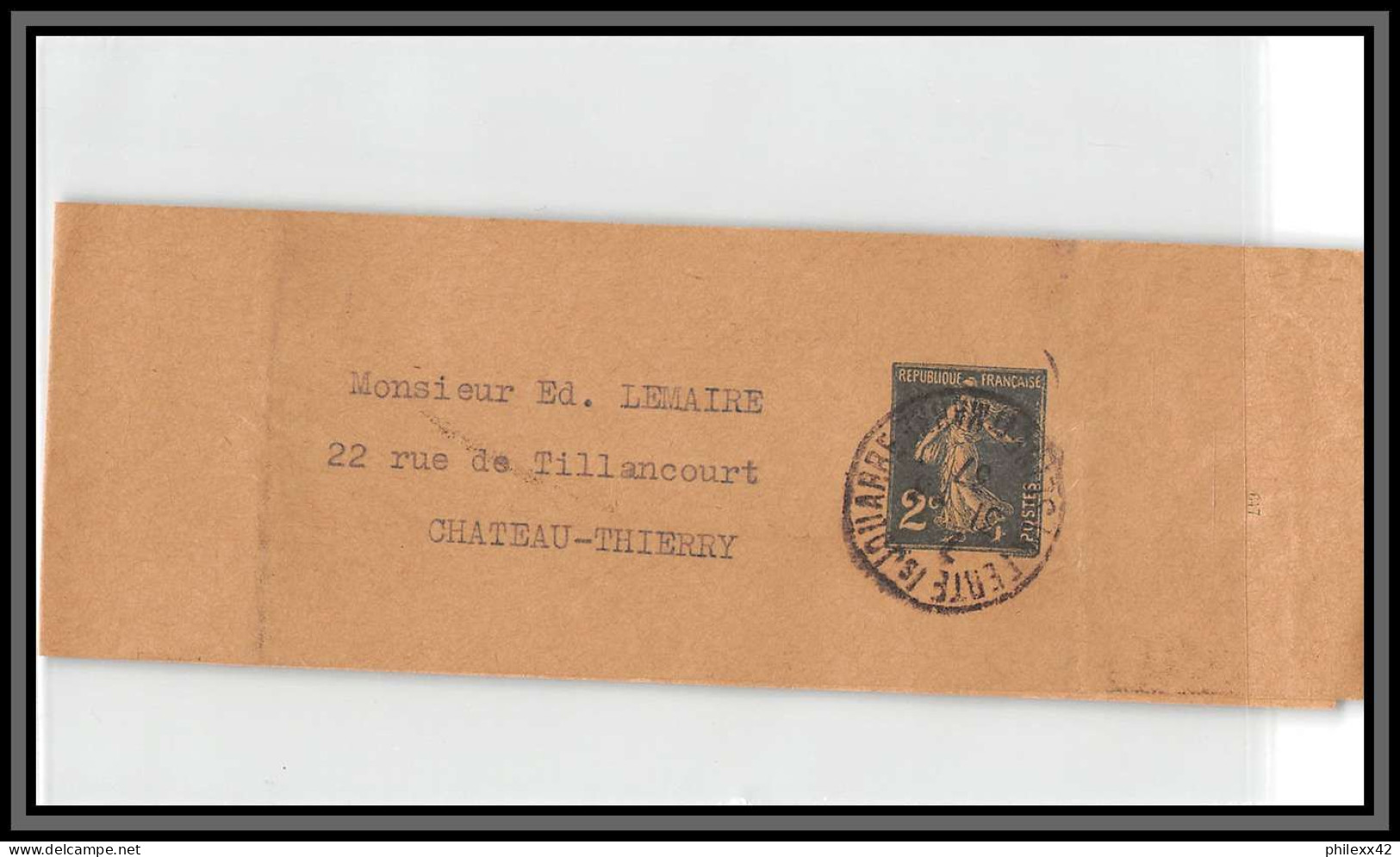 75055 2c Camée SEC B1 Semeuse Chateau Thierry Entier Postal Stationery Bande Journal Wrapper France - Bandas Para Periodicos