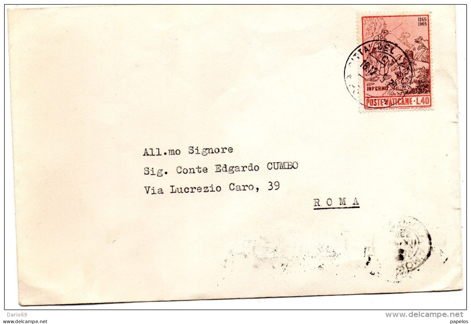 1965 LETTERA CON ANNULLO CITTÀ DEL VATICANO - Covers & Documents