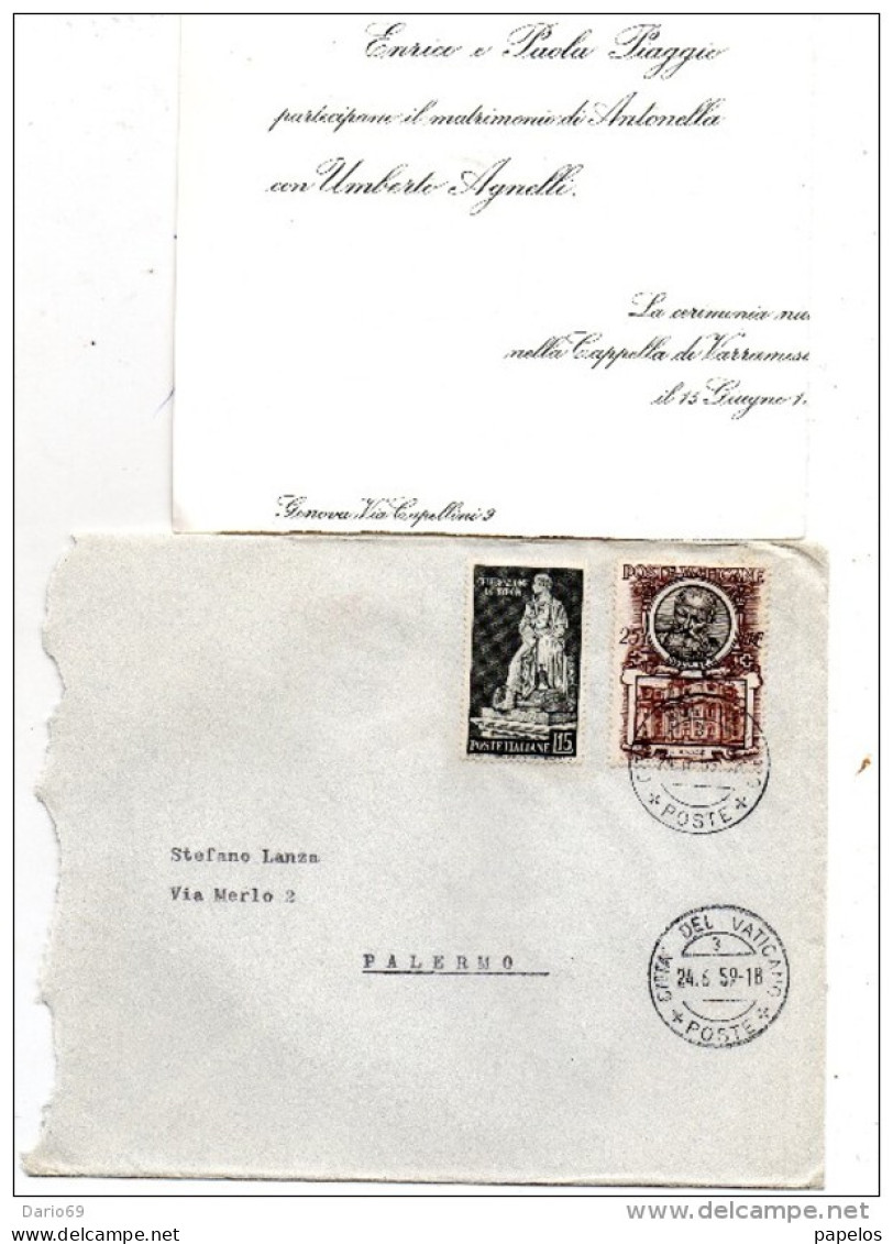 1959 LETTERA CON ANNULLO CITTÀ DEL VATICANO - Storia Postale