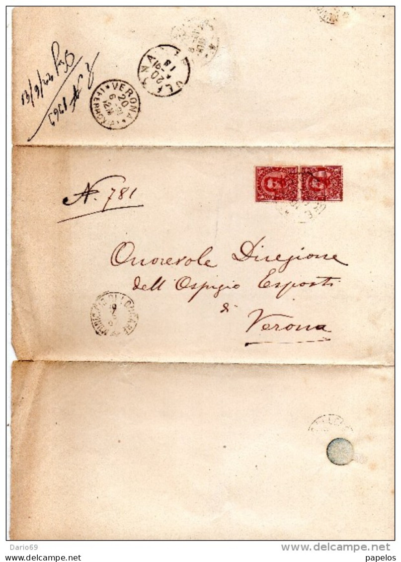 1891    LETTERA  CON ANNULLO LONGARE VICENZA  +  VERONA - Storia Postale