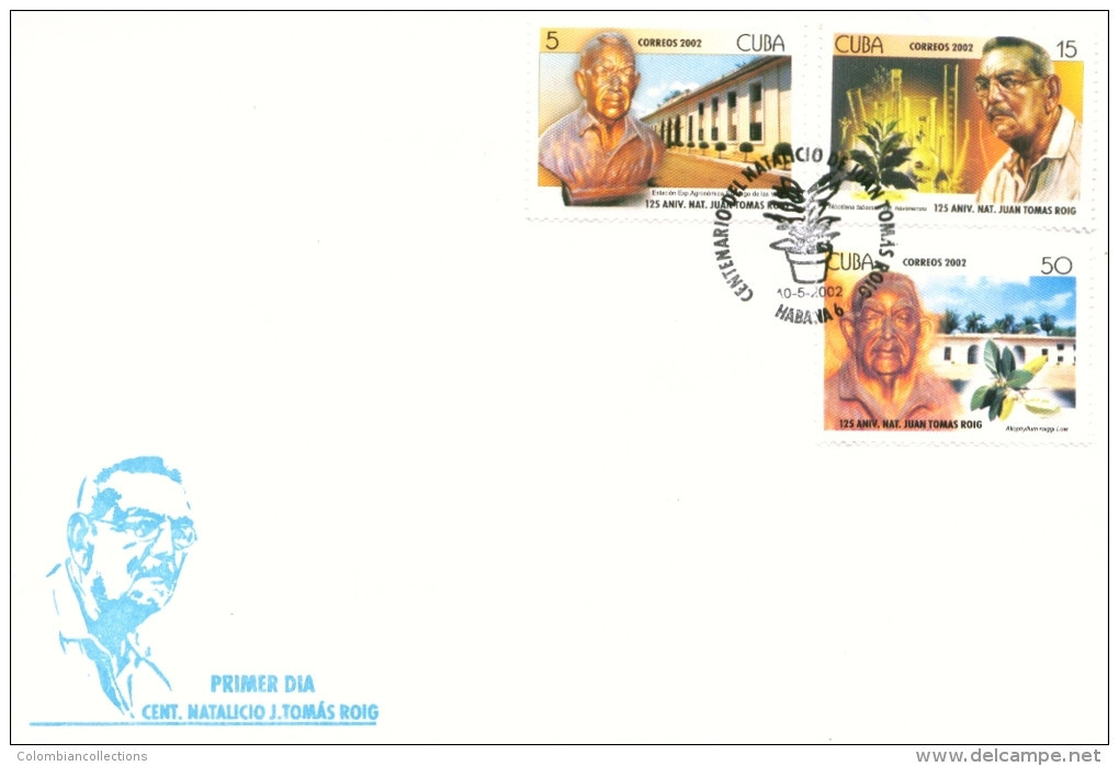 Lote CU4221-5F, Cuba, 2002, 2 SPD-FDC, J, Tomas Roig, Botanico, Tabaco, Libro, Book, Tobacco, Botanist - Autres & Non Classés