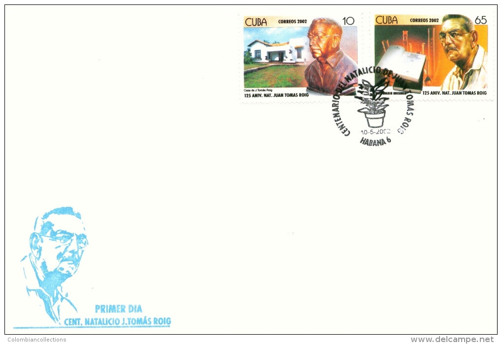 Lote CU4221-5F, Cuba, 2002, 2 SPD-FDC, J, Tomas Roig, Botanico, Tabaco, Libro, Book, Tobacco, Botanist - Autres & Non Classés