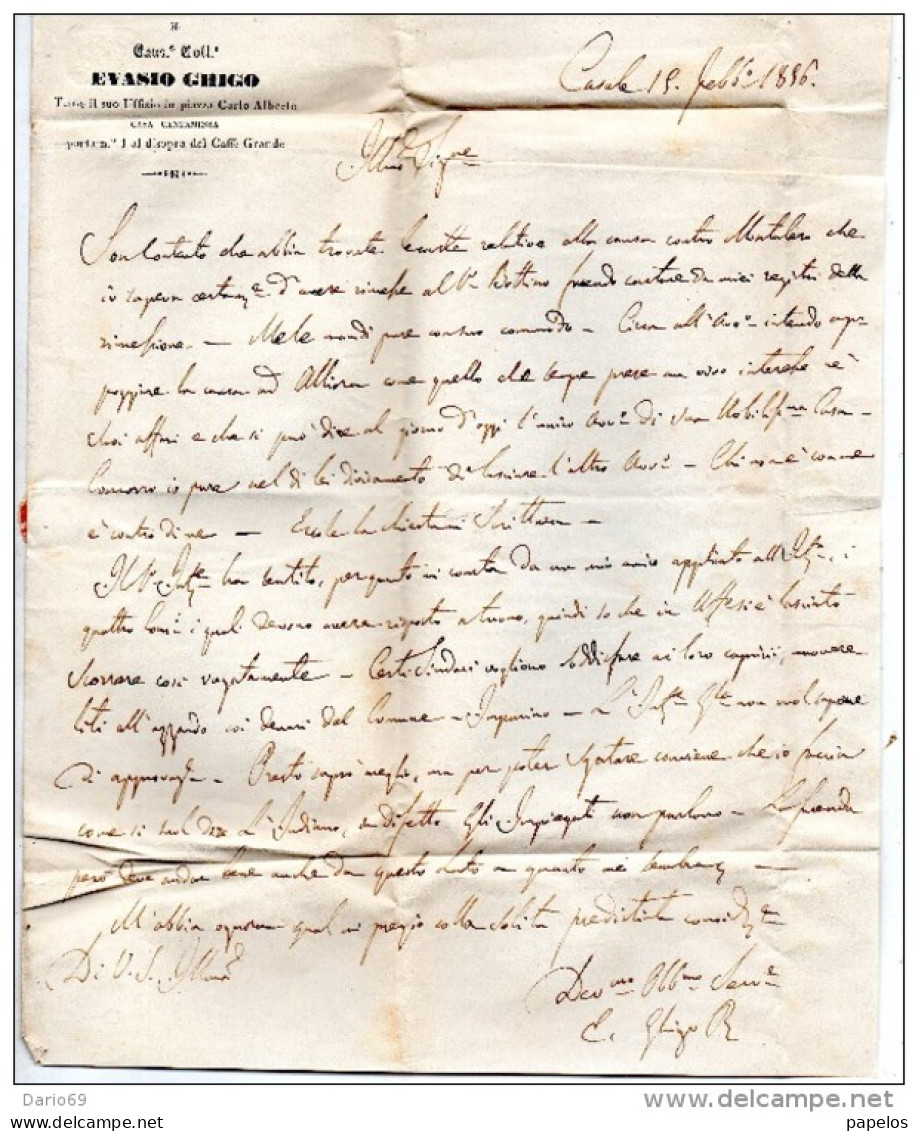 1856  LETTERA CON ANNULLO CASALE ALESSANDRIA - ...-1850 Préphilatélie
