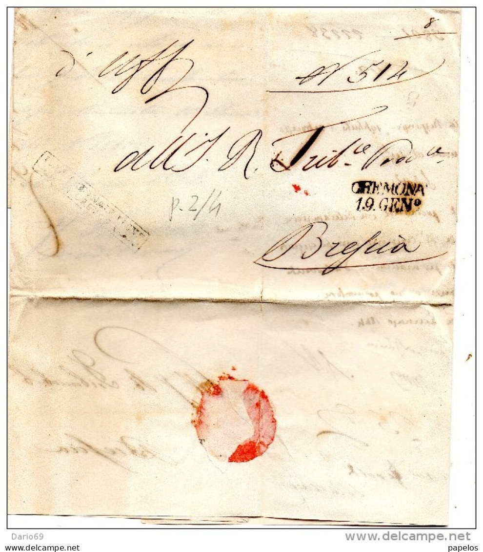 1844  LETTERA CON ANNULLO  CREMONA - ...-1850 Voorfilatelie