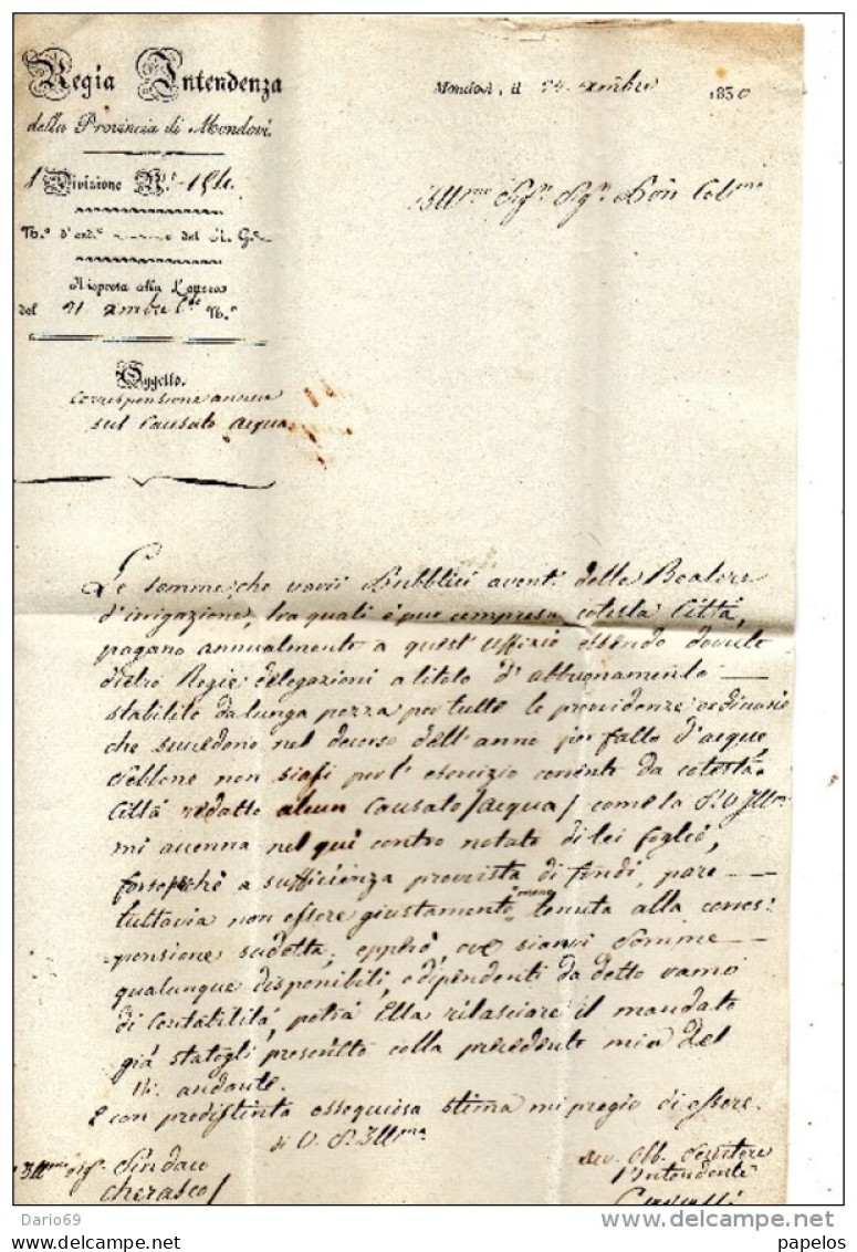 1830  LETTERA CON ANNULLO  MONDOVI CUNEO - ...-1850 Préphilatélie