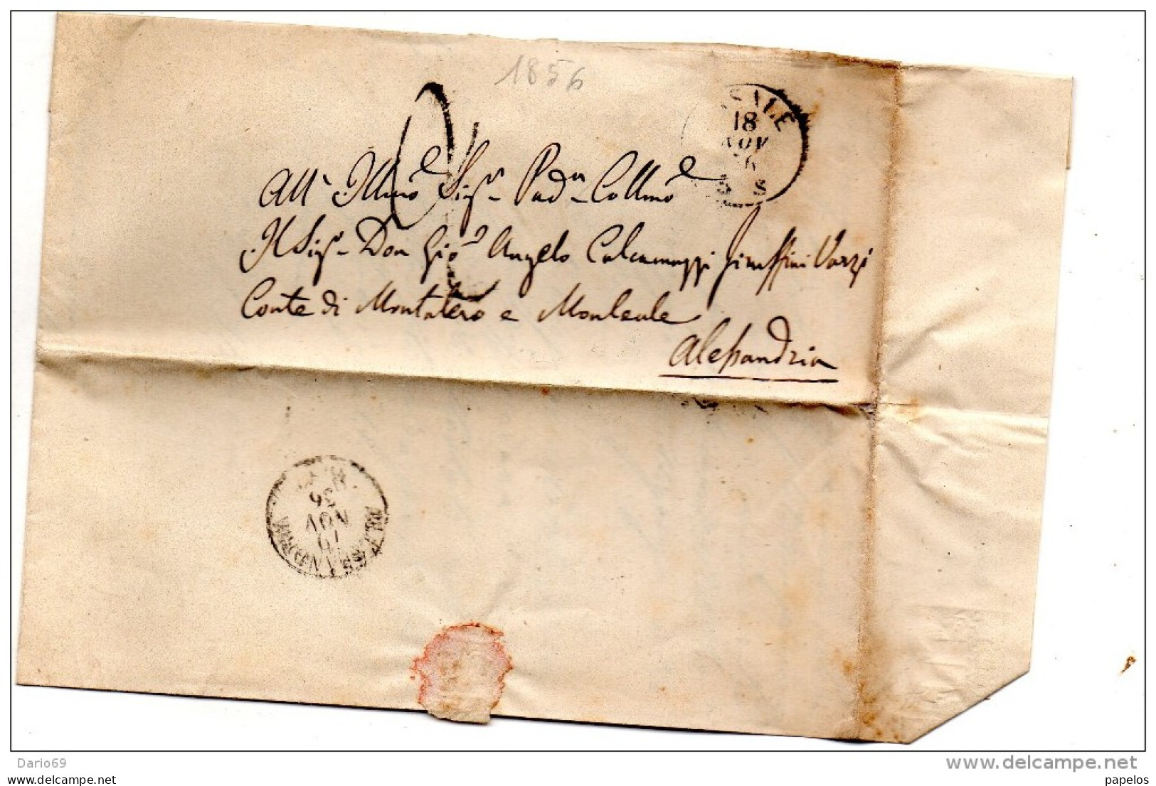 1856  LETTERA CON ANNULLO CASALE ALESSANDRIA - ...-1850 Préphilatélie