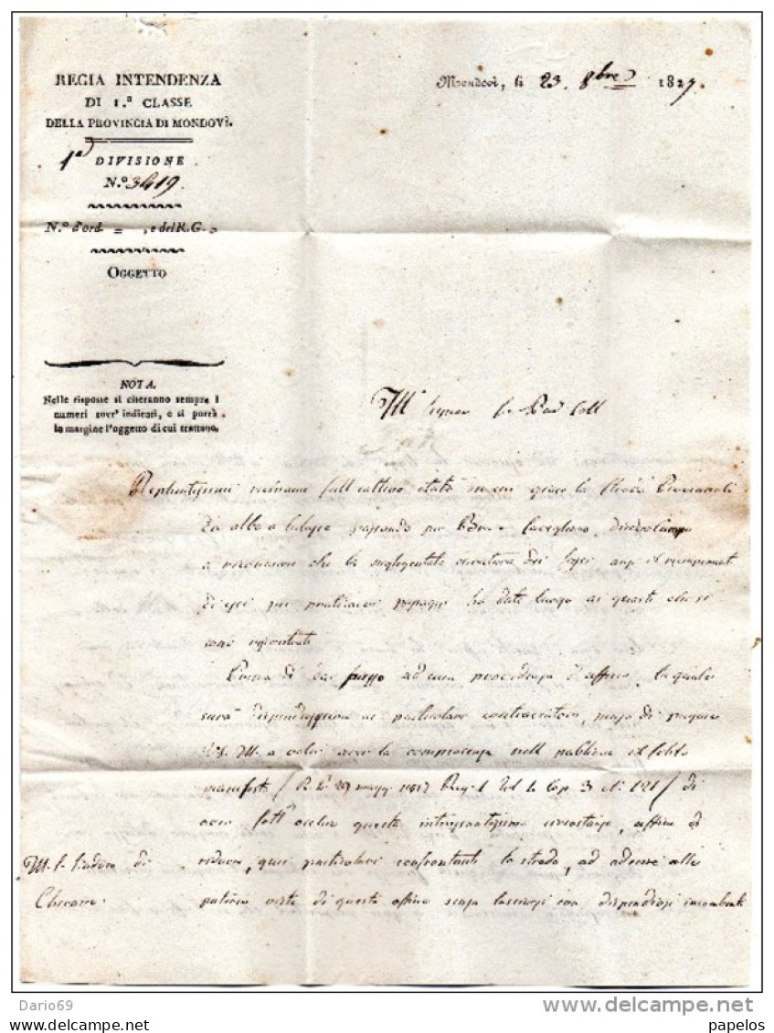 1827  LETTERA CON ANNULLO  MONDOVI CUNEO - 1. ...-1850 Prefilatelia