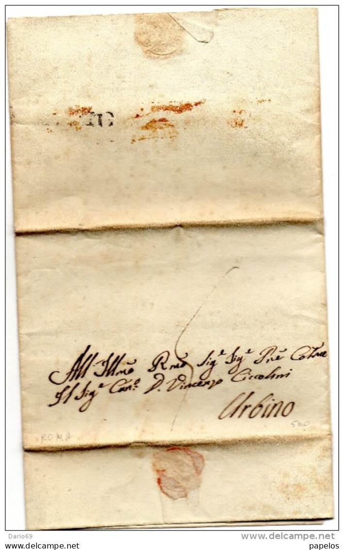 1840 LETTERA DA ROMA PER URBINO - ...-1850 Voorfilatelie