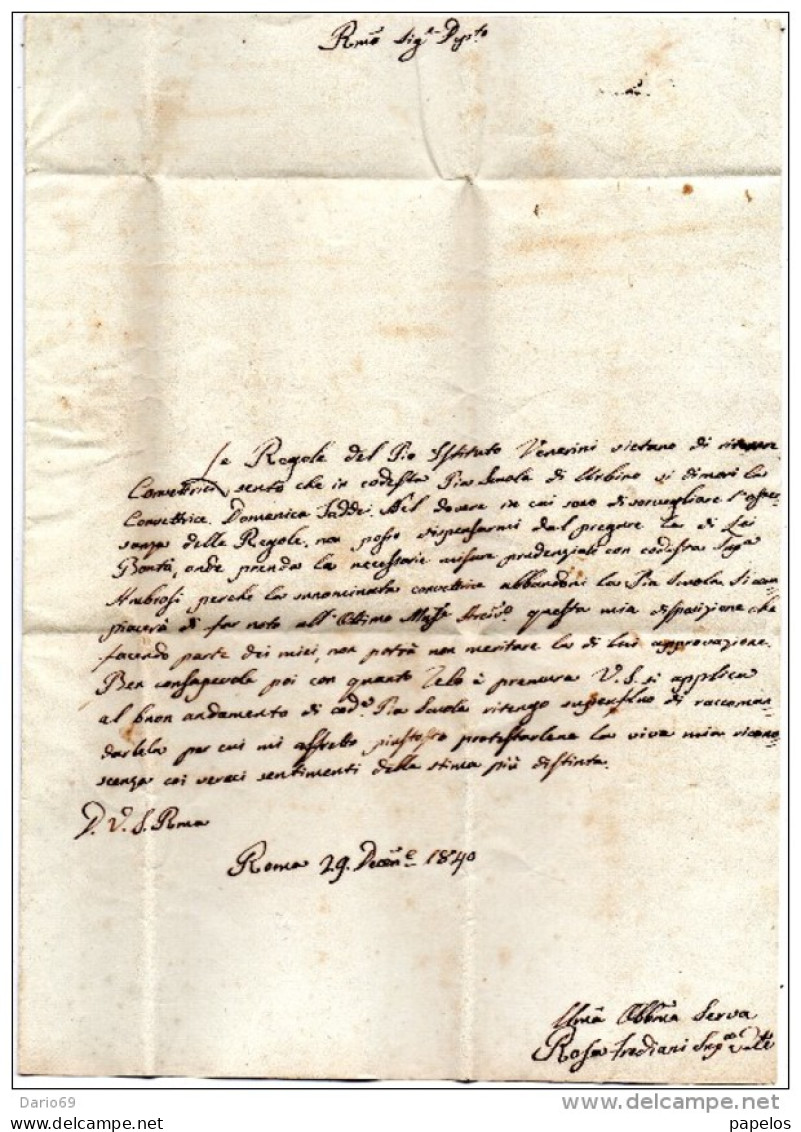 1840 LETTERA DA ROMA PER URBINO - ...-1850 Préphilatélie