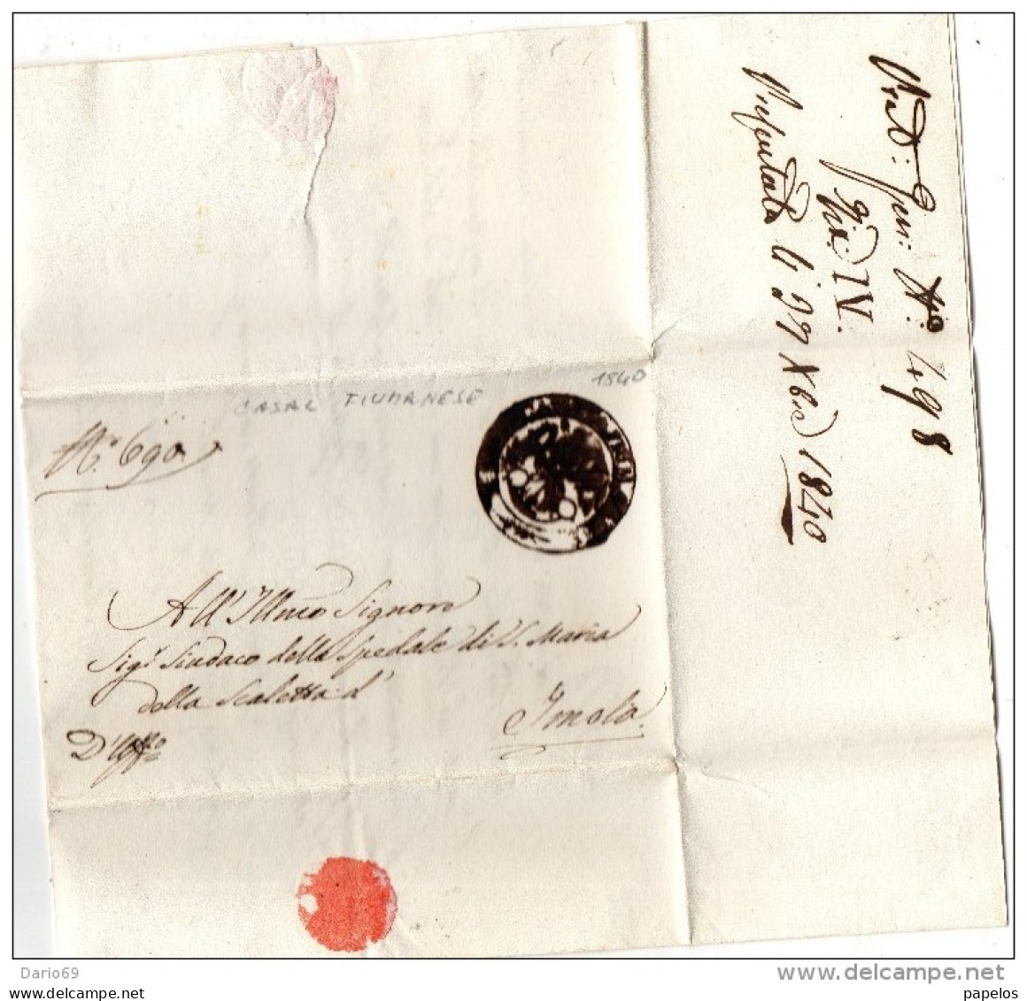 1840  LETTERA DA CASALFIUMANESE BOLOGNA  A IMOLA - ...-1850 Préphilatélie