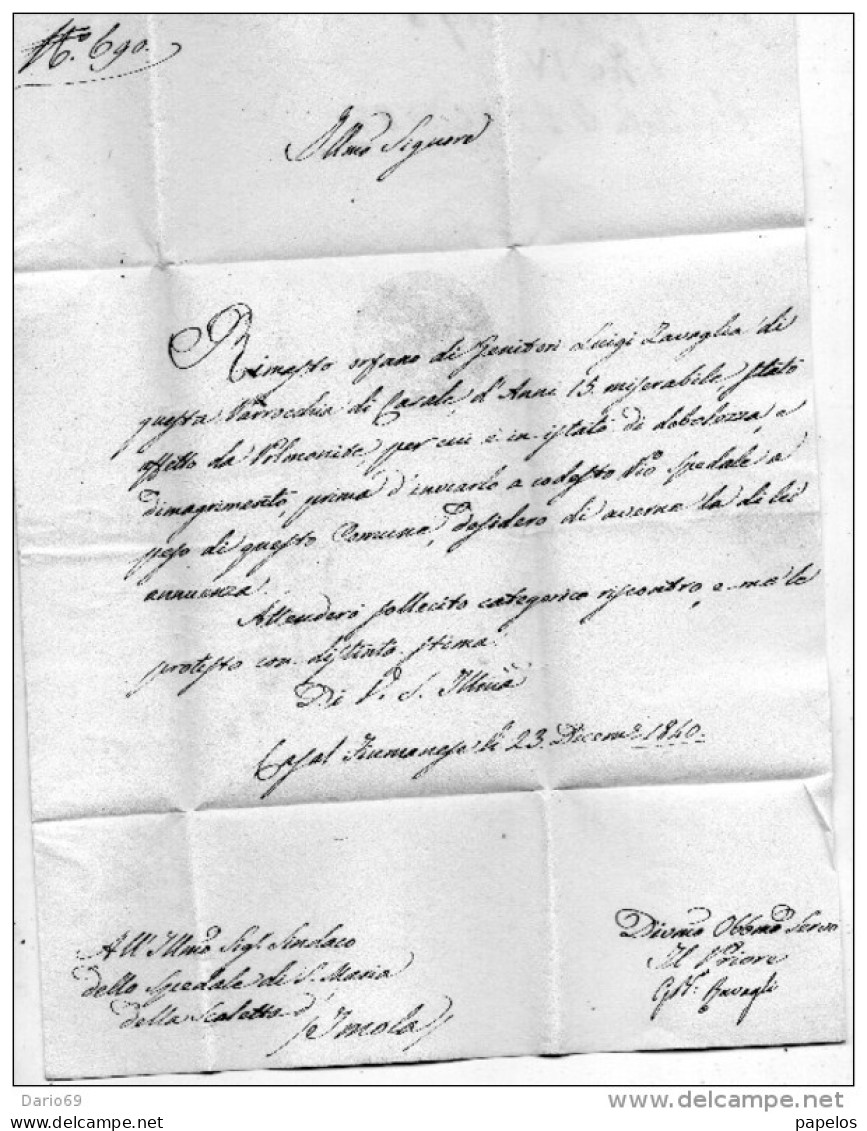 1840  LETTERA DA CASALFIUMANESE BOLOGNA  A IMOLA - ...-1850 Préphilatélie