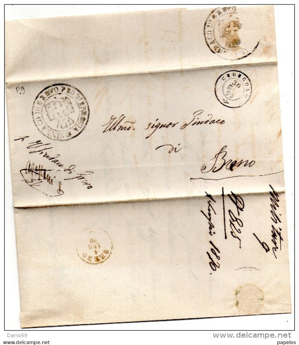 1870   LETTERA CON ANNULLO CEDEGOLO BRESCIA  + BRENO - ...-1850 Préphilatélie