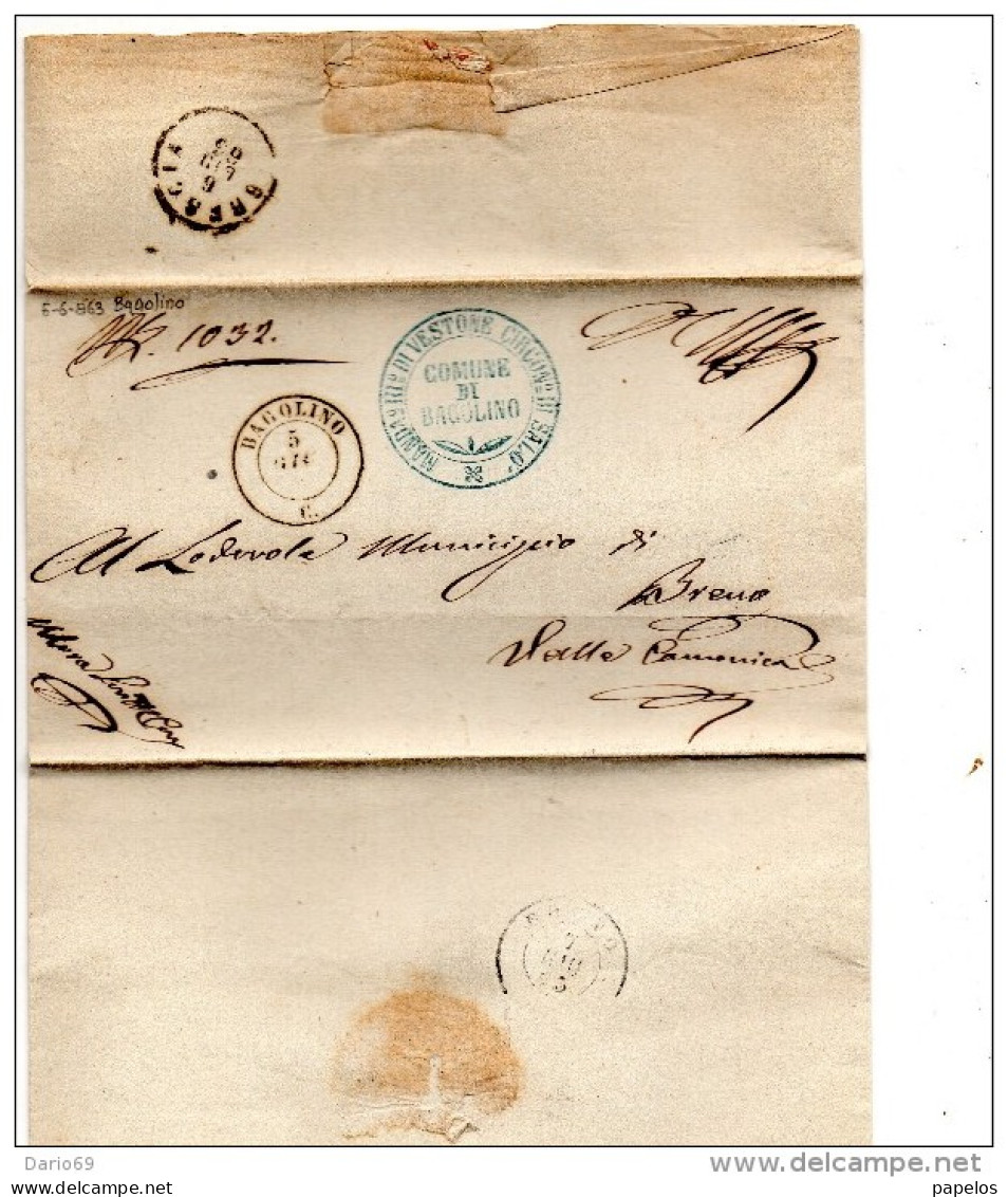 1863  LETTERA CON ANNULLO BAGOLINO BRESCIA - 1. ...-1850 Prefilatelia