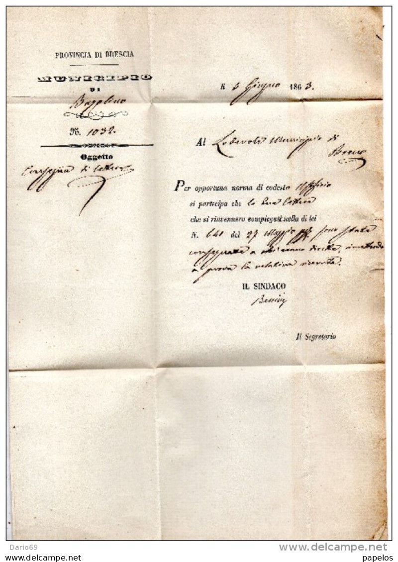 1863  LETTERA CON ANNULLO BAGOLINO BRESCIA - 1. ...-1850 Prephilately