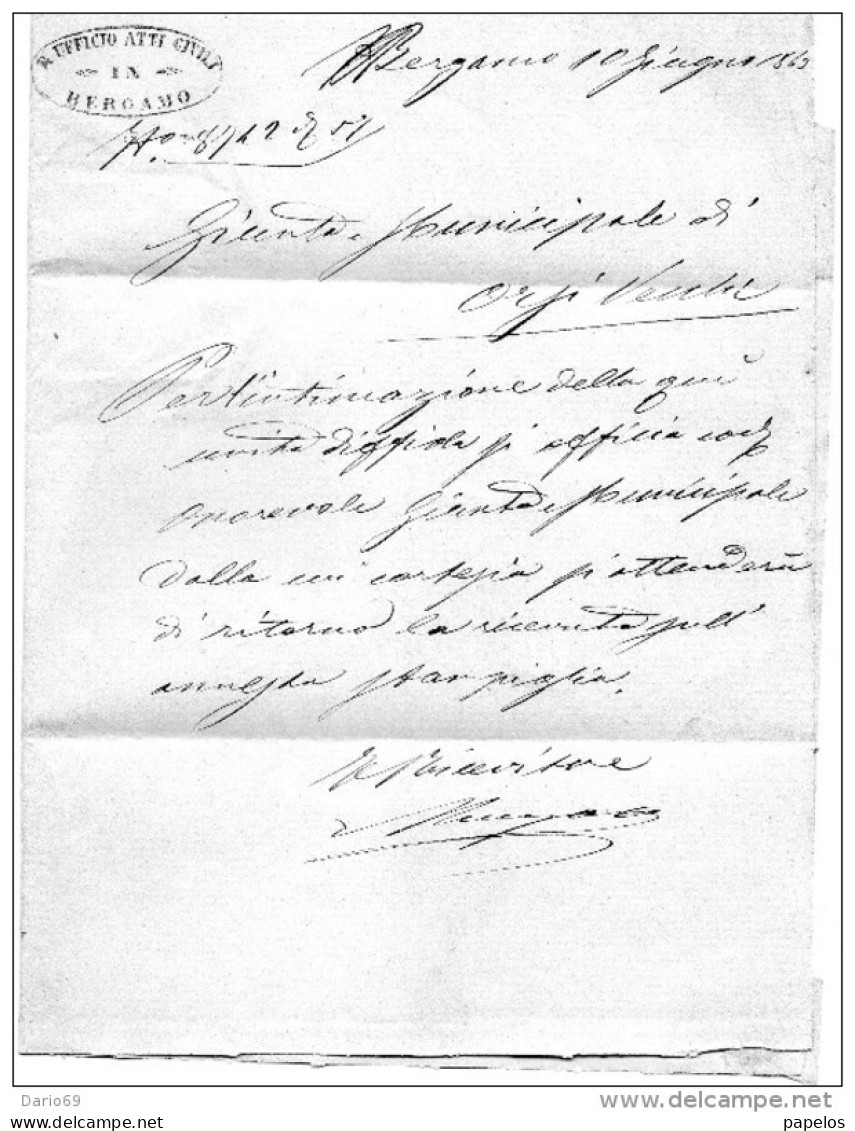 1863  LETTERA CON ANNULLO BERGAMO BASSA  + ORSINOVI BRESCIA - ...-1850 Préphilatélie