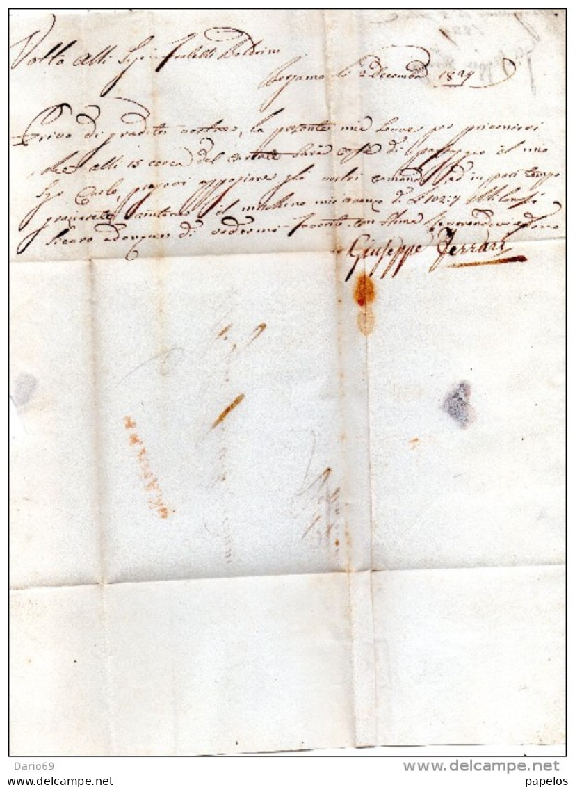 1829 LETTERA CON ANNULLO BERGAMO IN ROSSO - ...-1850 Voorfilatelie