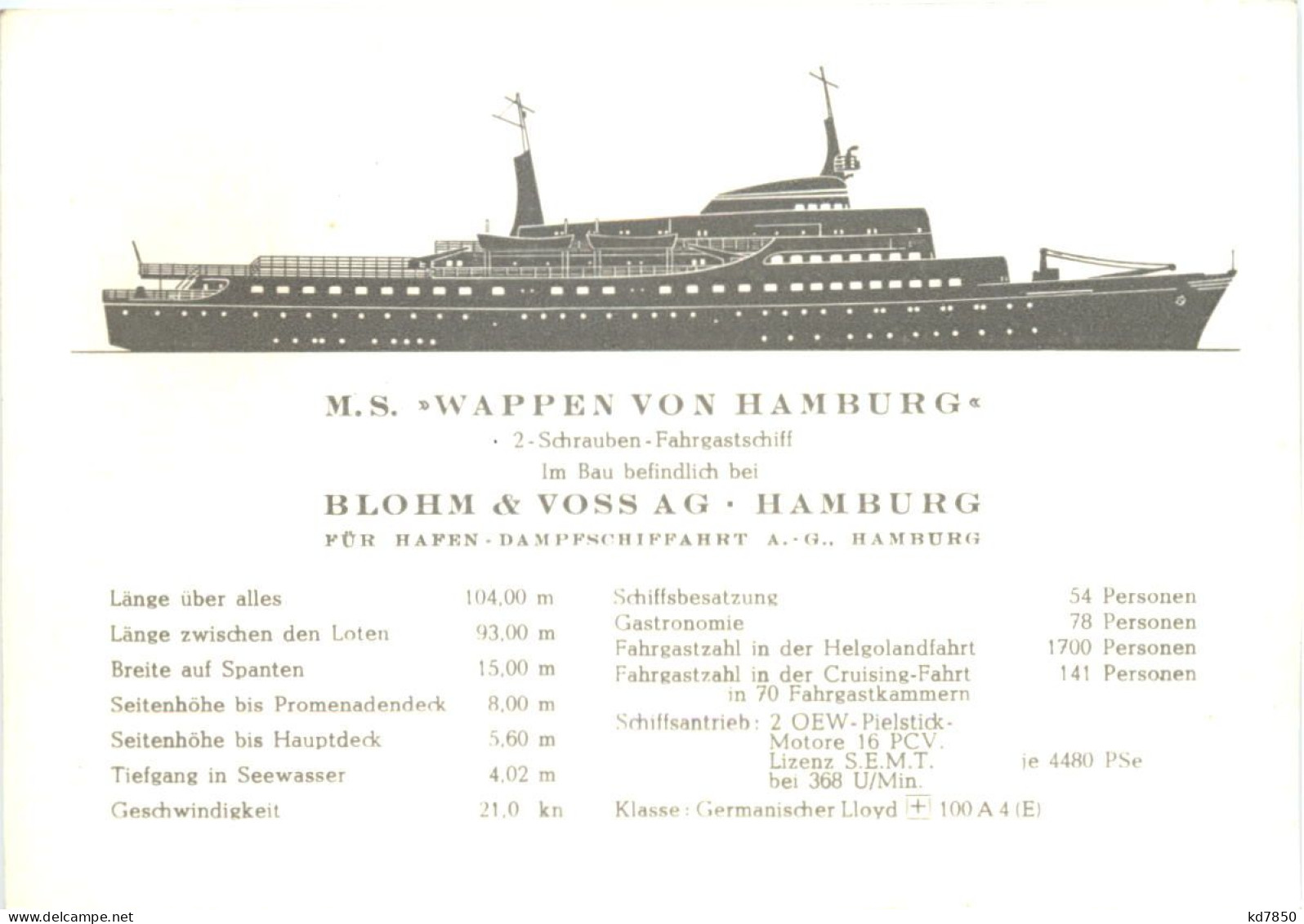 MS Wappen Von Hamburg - Stempel Stapellauf - Steamers