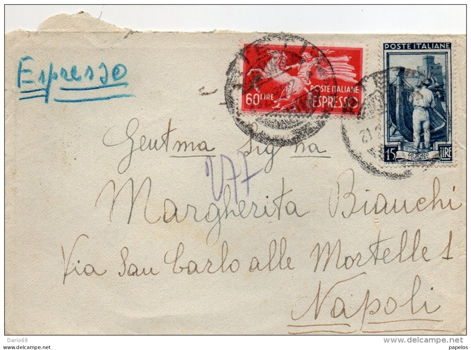 1952  LETTERA ESPRESSO  CON ANNULLO RIETI + POSTA PNEUMATICA NAPOLI - Posta Espressa/pneumatica