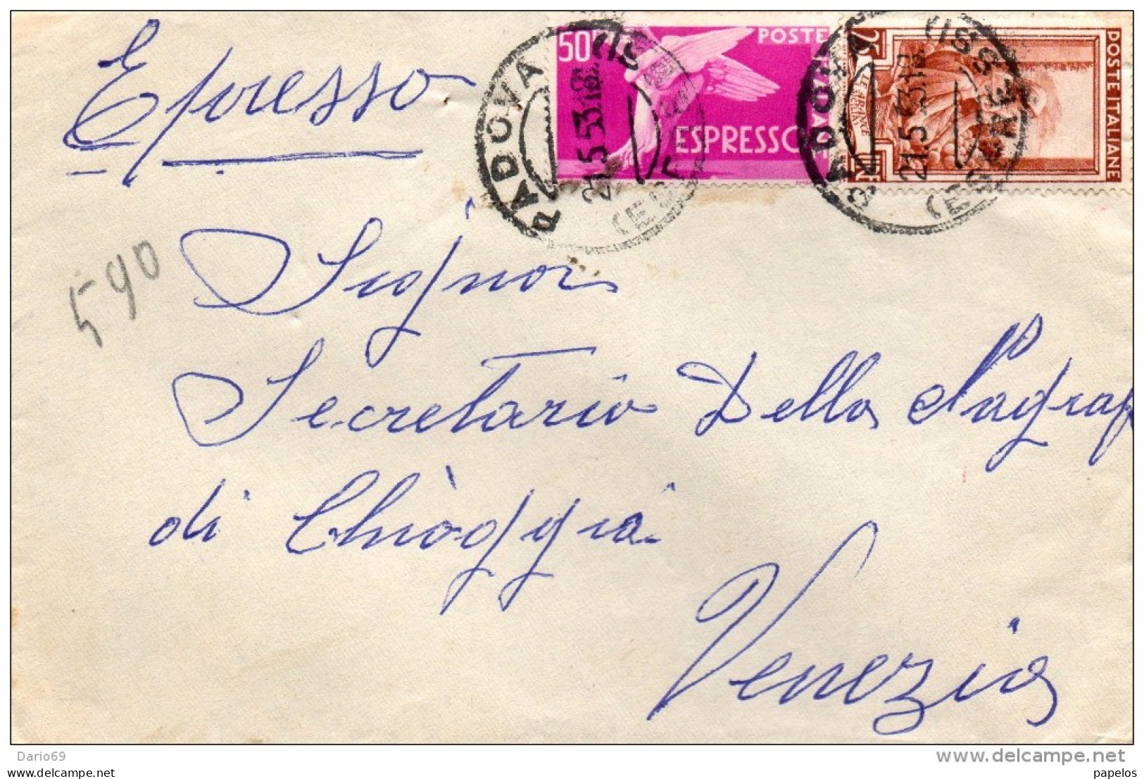 1953  LETTERA ESPRESSO  CON ANNULLO  PADOVA - Posta Espressa/pneumatica