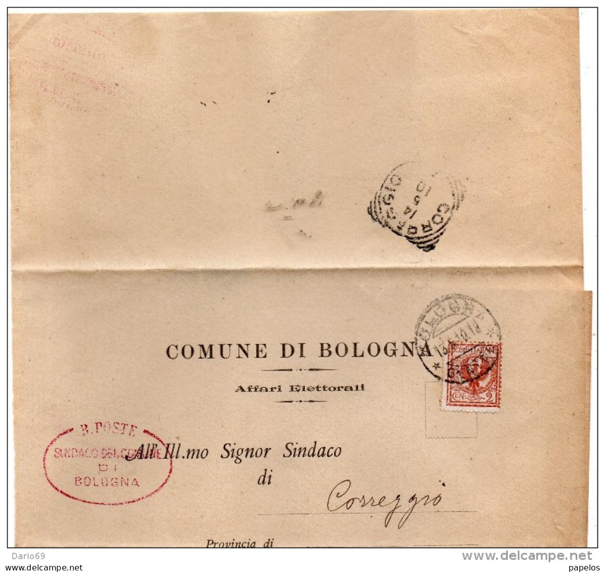 1910 LETTERA CON ANNULLO BOLOGNA  + CORREGGIO - Marcophilie