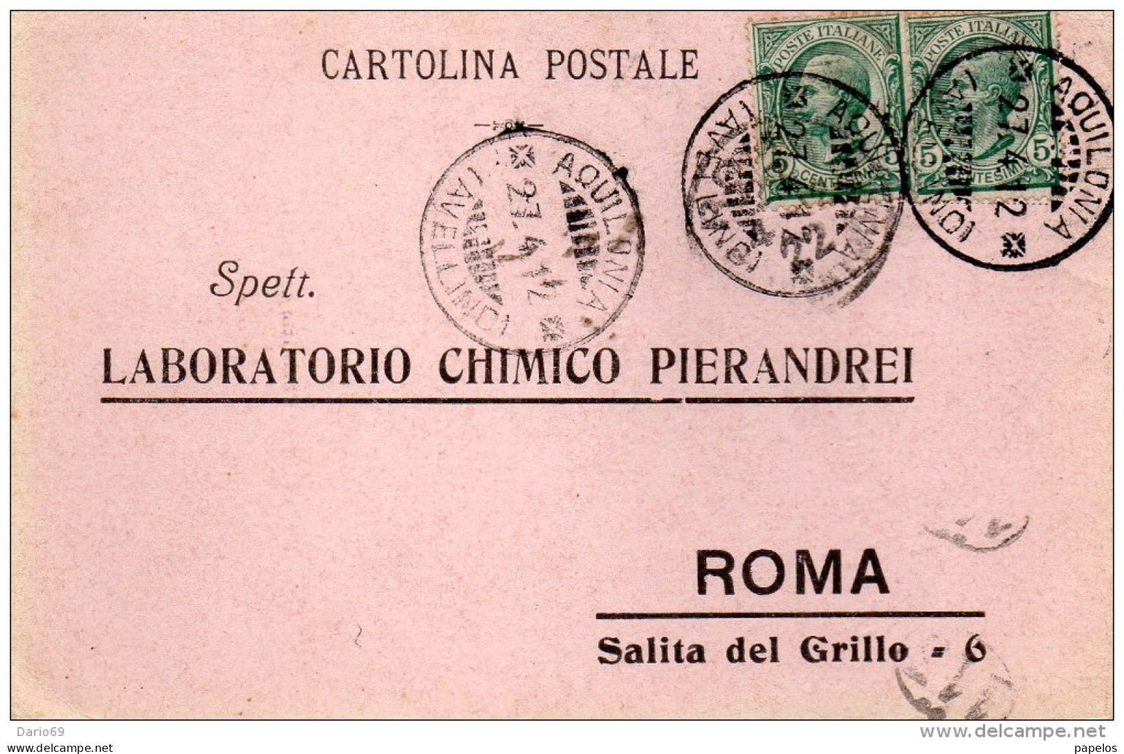 1912 CARTOLINA CON ANNULLO AQUILONIA AVELLINO - Marcophilie