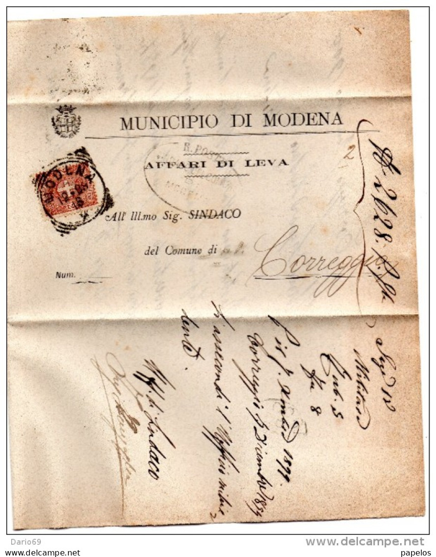 1899 LETTERA CON ANNULLO MODENA - Marcofilía