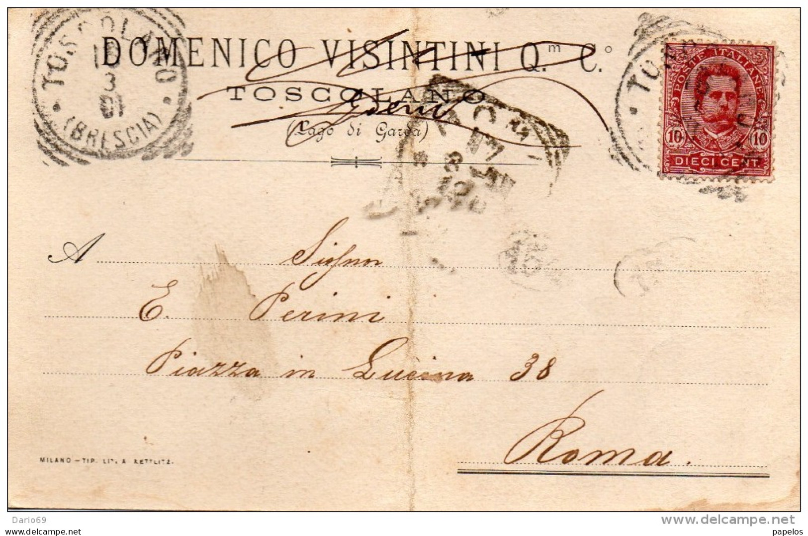 1901 CARTOLINA CON ANNULLO TOSCOLANO BRESCIA - Poststempel