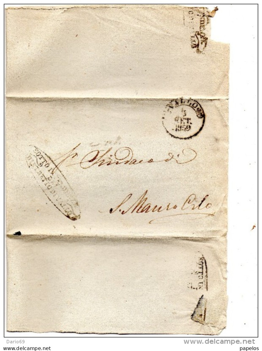 1859 LETTERA CON ANNULLO VALLO SALERNO - ...-1850 Préphilatélie