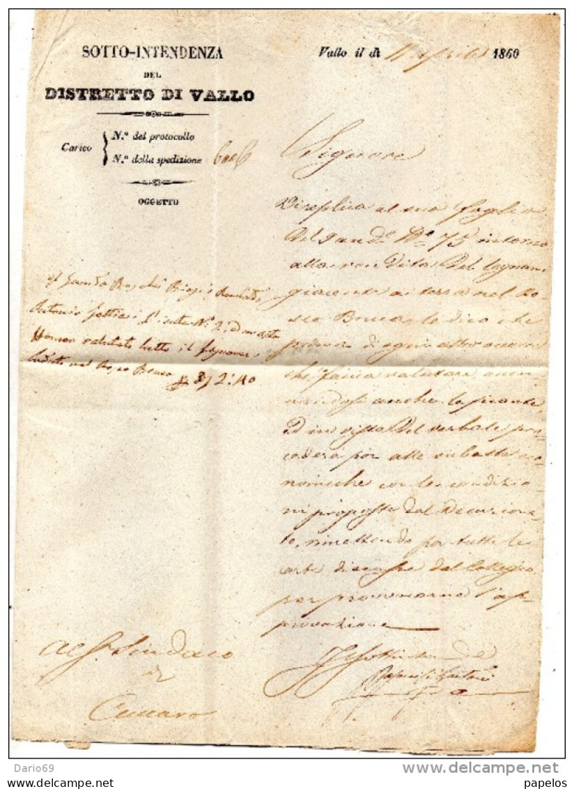 1860 LETTERA CON ANNULLO VALLO SALERNO - 1. ...-1850 Prefilatelia