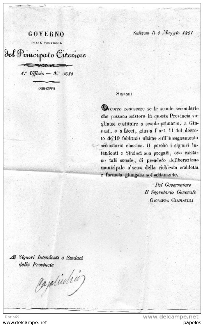 1861 LETTERA CON ANNULLO VALLO SALERNO - ...-1850 Préphilatélie
