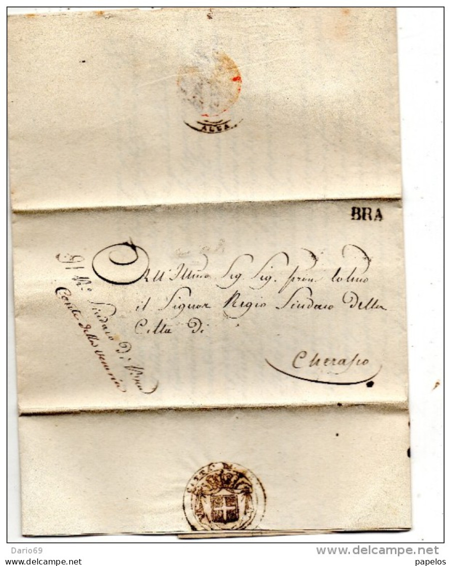 LETTERA CON ANNULLO BRA CUNEO - 1. ...-1850 Prephilately