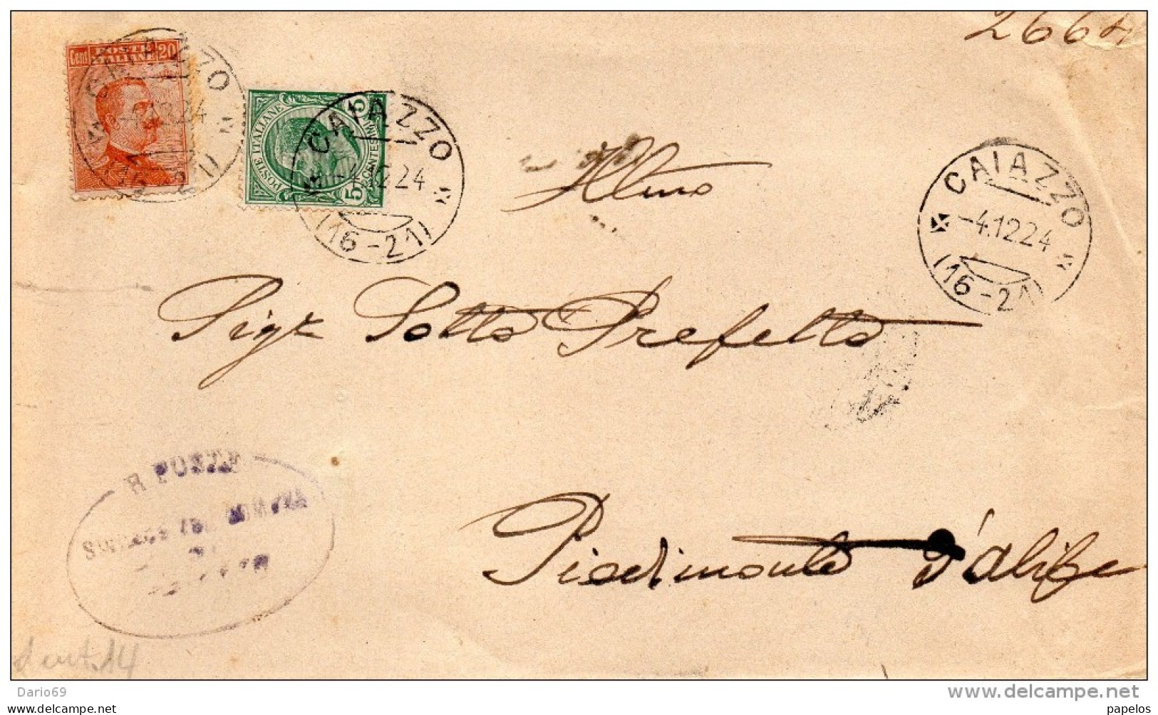 1924  LETTERA CON ANNULLO CAIAZZO CASERTA - Storia Postale