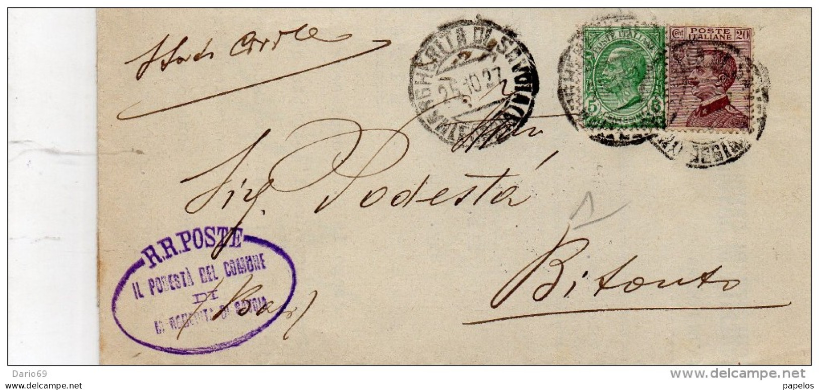 1927  LETTERA CON ANNULLO MARGHERITA DI SAVOIA BARLETTA - Storia Postale