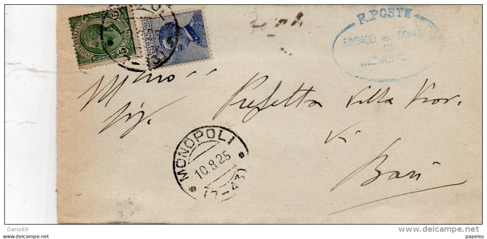 1925  LETTERA CON ANNULLO MONOPOLI BARI - Storia Postale