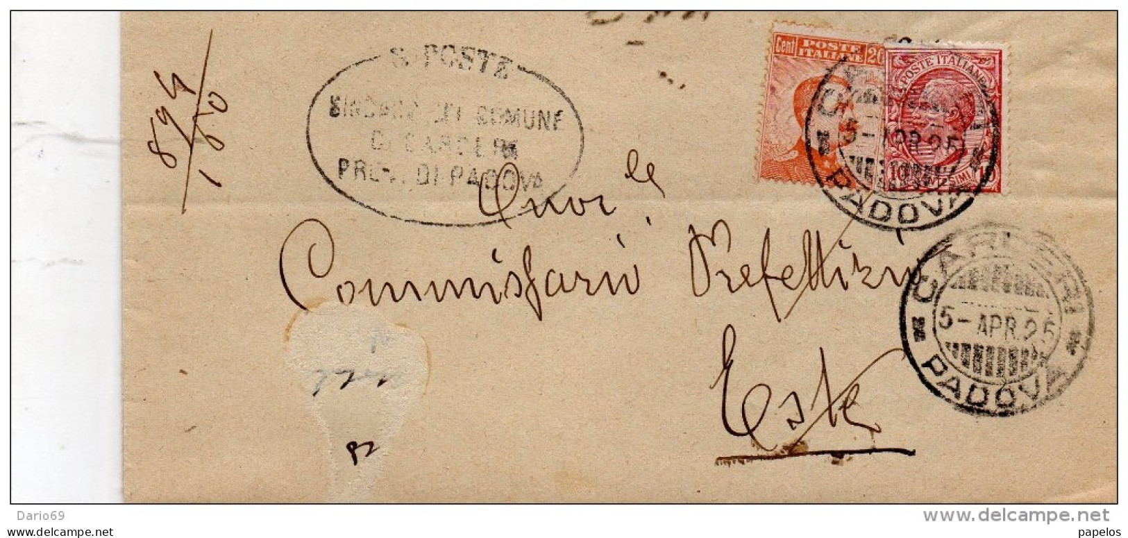 1925  LETTERA CON ANNULLO CARCERI PADOVA - Poststempel