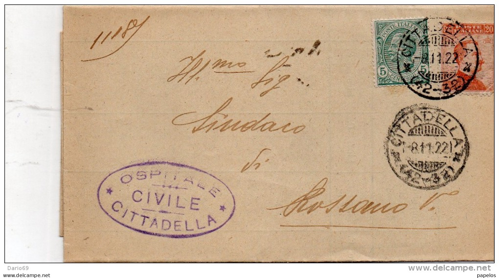 1922  LETTERA CON ANNULLO CITTADELLA PADOVA - Marcophilie