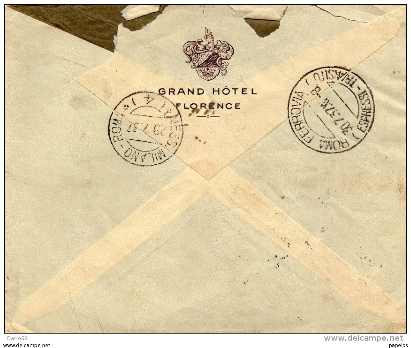 1937  LETTERA ESPRESSO  INTESTATA HOTEL FLORENCE CON ANNULLO FIRENZE  + MESS. MILANO - ROMA - Express Mail