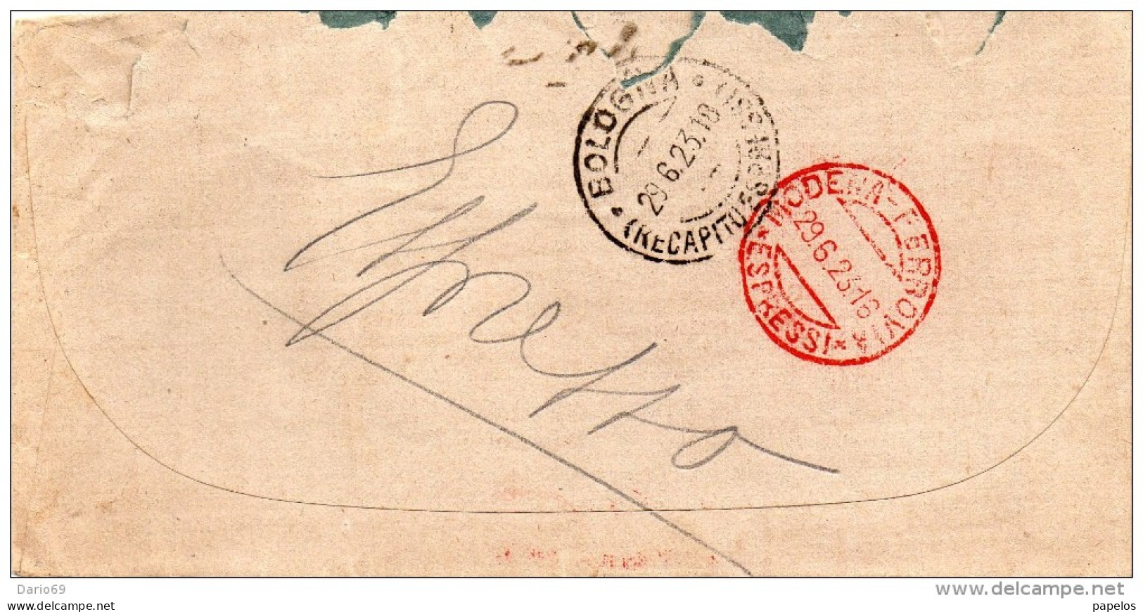 1923  LETTERA  ESPRESSO CON ANNULLO FINALE EMILIA  + MODENA ESPRESSI IN ROSSO - Express Mail