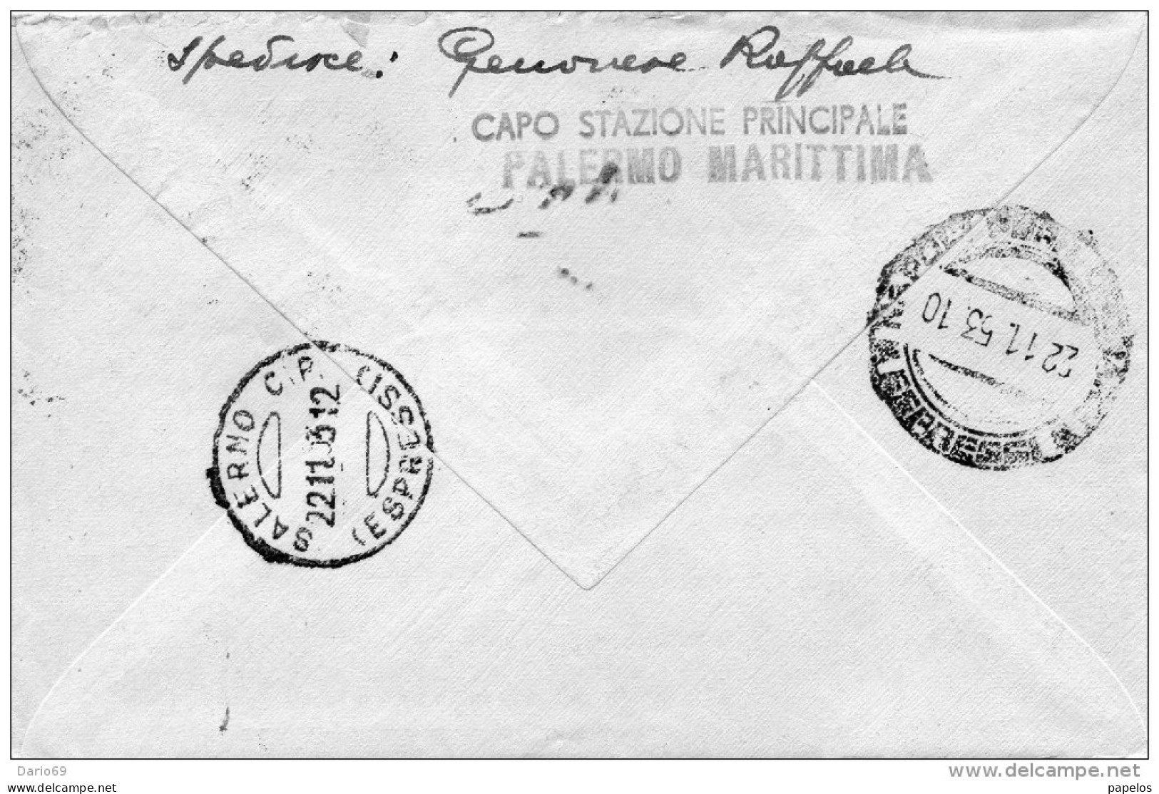 1953 LETTERA ESPRESSO  CON ANNULLO  PALERMO + SALERNO ESPRESSI - Express/pneumatic Mail